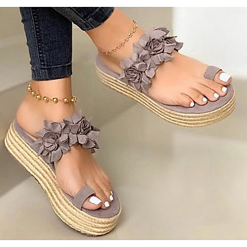 

Women's Sandals Flat Sandals Comfort Shoes Summer Wedge Heel Open Toe Casual Sweet Daily Solid Colored Canvas Walking Shoes Black / Red / Green