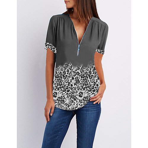

Women's Leopard Print Blouse Casual Daily V Neck Blue / Brown / Gray