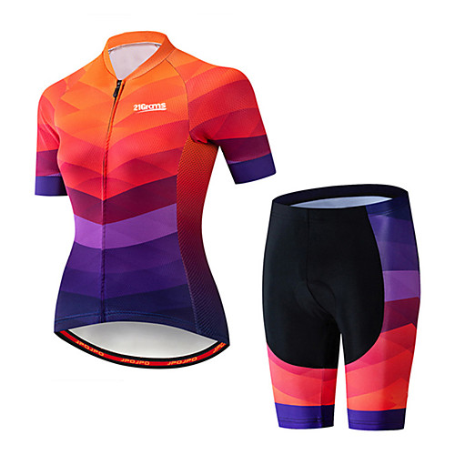 

21Grams Women's Short Sleeve Cycling Jersey with Shorts Spandex Polyester Black / Orange Plaid Checkered Gradient Bike Clothing Suit Breathable 3D Pad Quick Dry Ultraviolet Resistant Sweat-wicking