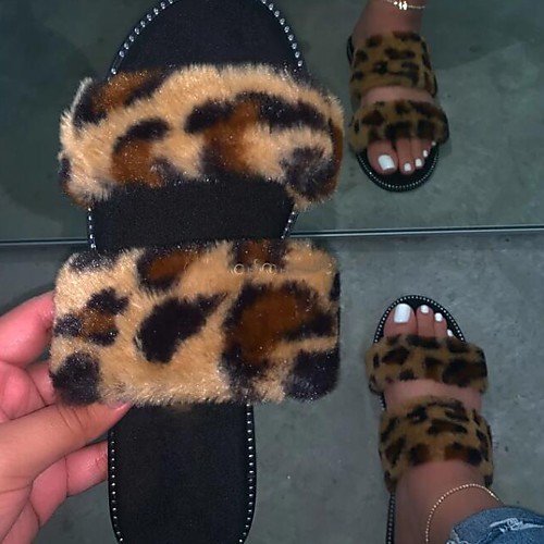 

Women's Sandals Flat Sandal Summer Flat Heel Open Toe Daily Faux Fur Black / Pink / Brown