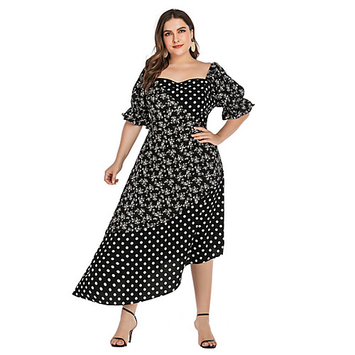 

Women's Asymmetrical Sheath Dress - Half Sleeve Geometric Square Neck Elegant Loose Black XL XXL XXXL XXXXL