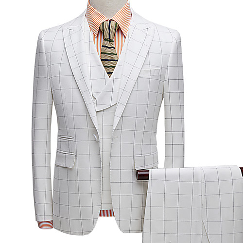 

Tuxedos Tailored Fit Peak Single Breasted One-button Polyester Plaid / Check / Textured / Fashion