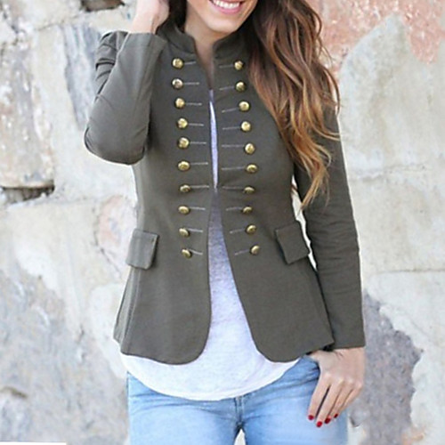 

Women's Daily Fall & Winter Regular Jacket, Solid Colored Stand Long Sleeve Polyester Black / Wine / White