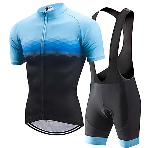 

21Grams Men's Short Sleeve Cycling Jersey with Bib Shorts Spandex Black / Blue Plaid Checkered Gradient Solid Color Bike UV Resistant Quick Dry Breathable Sports Plaid Checkered Mountain Bike MTB