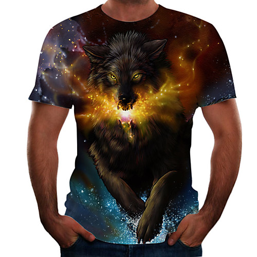 

Men's Plus Size Color Block 3D T-shirt Basic Going out Weekend Round Neck Brown / Short Sleeve / Animal