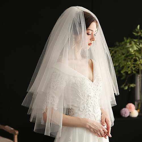 

Two-tier Sweet Wedding Veil Elbow Veils with Solid Tulle / Angel cut / Waterfall