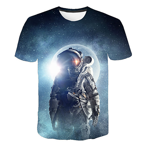 

Men's T shirt Geometric 3D Plus Size Print Short Sleeve Daily Tops Basic Streetwear Blue