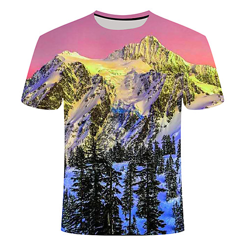 

Men's Plus Size 3D Graphic Print Slim T-shirt Basic Daily Going out Round Neck Fuchsia / Short Sleeve