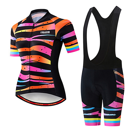 

21Grams Women's Short Sleeve Cycling Jersey with Bib Shorts Spandex Polyester Black / Orange Stripes Gradient Bike Clothing Suit Breathable 3D Pad Quick Dry Ultraviolet Resistant Sweat-wicking Sports