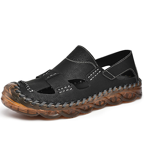 

Men's Fall / Spring & Summer Casual Daily Outdoor Sandals Cowhide Breathable Non-slipping Shock Absorbing Black / Brown