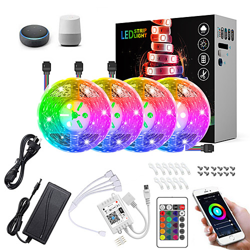 

ZDM 20M(45M) LED Light Strips RGB Tiktok Lights Intelligent Dimming App Control Waterproof Flexible 5050 SMD 600 LEDs IR 24 Key Controller with Installation Package 12V 8A Adapter Kit