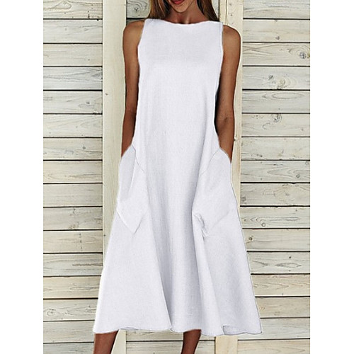 

Women's A Line Dress Midi Dress White Blue Yellow Gray Sleeveless Pocket Summer Round Neck Basic Hot S M L XL XXL