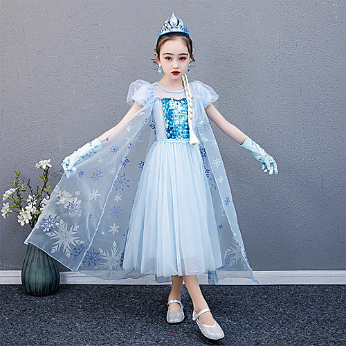 

Princess Elsa Dress Flower Girl Dress Girls' Movie Cosplay A-Line Slip Vacation Dress Blue Dress Children's Day Masquerade Tulle Cotton