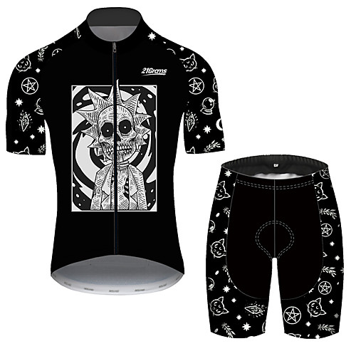 

21Grams Men's Short Sleeve Cycling Jersey with Shorts BlackWhite Stripes Skull Bike UV Resistant Quick Dry Breathable Sports Stripes Mountain Bike MTB Road Bike Cycling Clothing Apparel / Stretchy