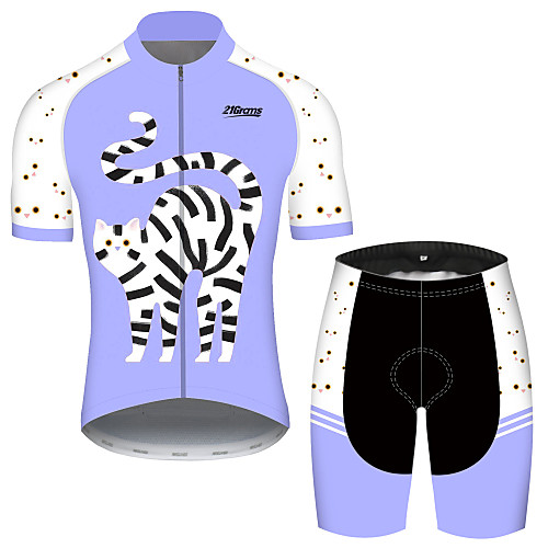 

21Grams Men's Short Sleeve Cycling Jersey with Shorts Spandex Polyester Bule / Black Cat Animal Bike Clothing Suit UV Resistant Breathable 3D Pad Quick Dry Sweat-wicking Sports Cat Mountain Bike MTB