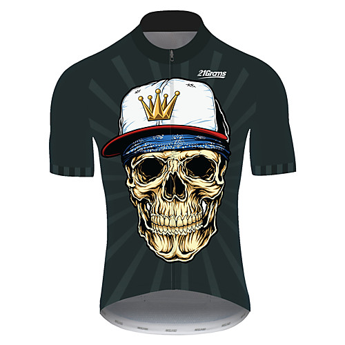 

21Grams Men's Short Sleeve Cycling Jersey Spandex BlackWhite Skull Crown Bike Jersey Top Mountain Bike MTB Road Bike Cycling UV Resistant Breathable Quick Dry Sports Clothing Apparel / Stretchy