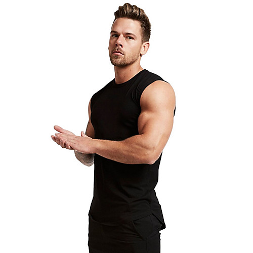 

Men's Tank Top Solid Colored Sleeveless Sports Tops Cotton White Black Wine