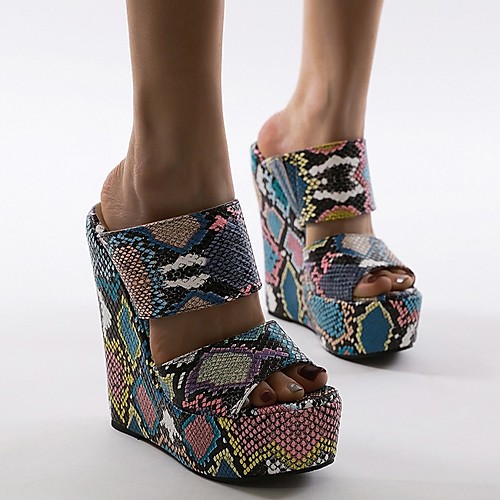 

Women's Slippers & Flip-Flops Wedge Heel Open Toe PU Summer Blue