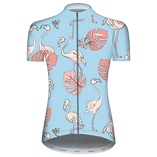 

21Grams Women's Short Sleeve Cycling Jersey RedBlue Flamingo Floral Botanical Animal Bike Jersey Top Mountain Bike MTB Road Bike Cycling UV Resistant Breathable Quick Dry Sports Clothing Apparel