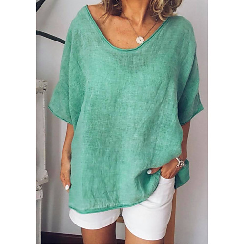 

Women's Solid Colored Blouse - Cotton Going out V Neck White / Yellow / Dark Gray / Light Green