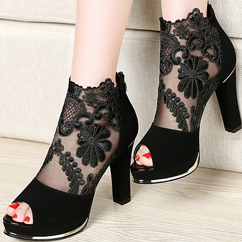 

Women's Sandals Spring & Summer Chunky Heel Peep Toe Daily Solid Colored Suede Black / Red