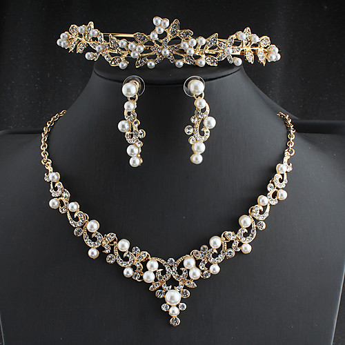 

Women's White Head Jewelry Hoop Earrings Necklace Classic Flower Shape Basic Elegant European Korean Cute 18K Gold Plated Earrings Jewelry Gold For Wedding Engagement Three-piece Suit