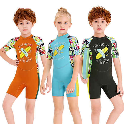 

Dive&Sail Boys' Girls' Shorty Wetsuit 2.5mm SCR Neoprene Diving Suit Windproof Anatomic Design Short Sleeve Back Zip Patchwork Autumn / Fall Spring Summer / High Elasticity / Kids