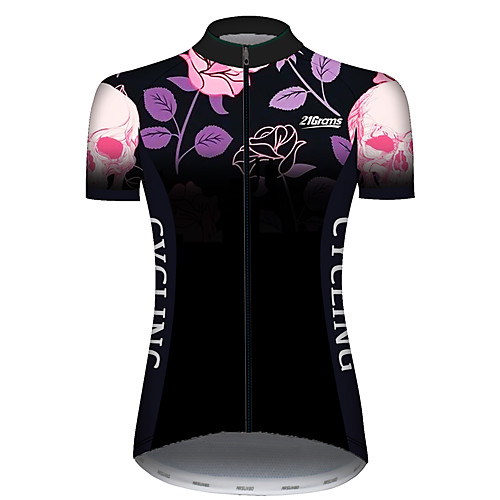 

21Grams Women's Short Sleeve Cycling Jersey Black / Red Skull Floral Botanical Rose Bike Jersey Top Mountain Bike MTB Road Bike Cycling UV Resistant Breathable Quick Dry Sports Clothing Apparel
