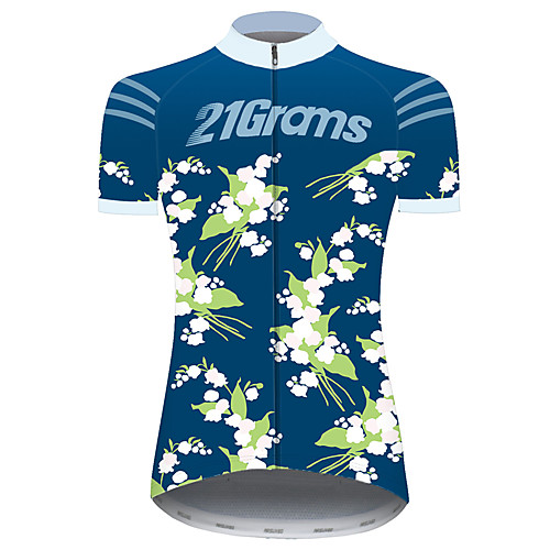 

21Grams Women's Short Sleeve Cycling Jersey Blue Patchwork Solid Color Floral Botanical Bike Jersey Top Mountain Bike MTB Road Bike Cycling UV Resistant Quick Dry Breathable Sports Clothing Apparel