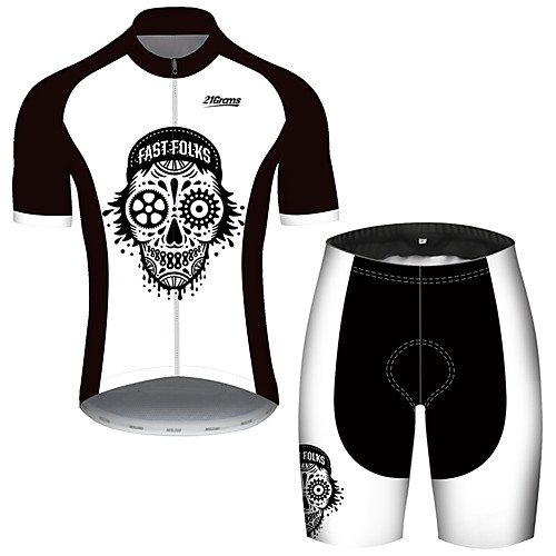 

21Grams Men's Short Sleeve Cycling Jersey with Shorts Spandex Polyester Black / White Patchwork Skull Bike Clothing Suit UV Resistant Breathable Quick Dry Sweat-wicking Sports Solid Color Mountain