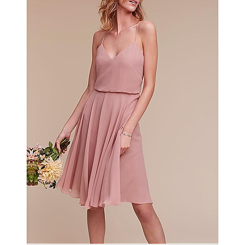 

A-Line Spaghetti Strap Knee Length Chiffon Bridesmaid Dress with Pleats / Open Back