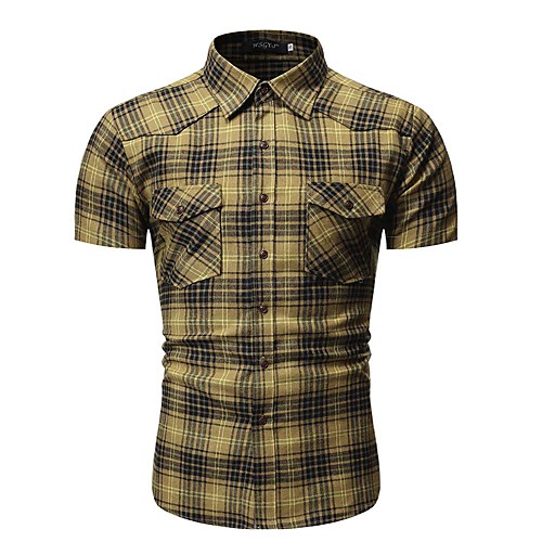 

Men's Striped Houndstooth Shirt Daily Purple / Yellow / Check / Short Sleeve