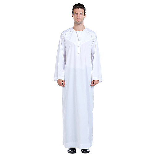 

Men's Solid Colored Fall Abaya Long Daily Long Sleeve Cotton Coat Tops White