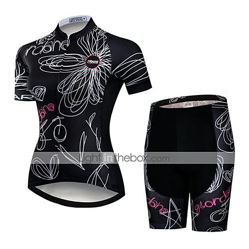 

21Grams Women's Short Sleeve Cycling Jersey with Shorts Polyester Spandex Black / White Floral Botanical Bike Clothing Suit Breathable Quick Dry Ultraviolet Resistant Sweat-wicking Sports Floral