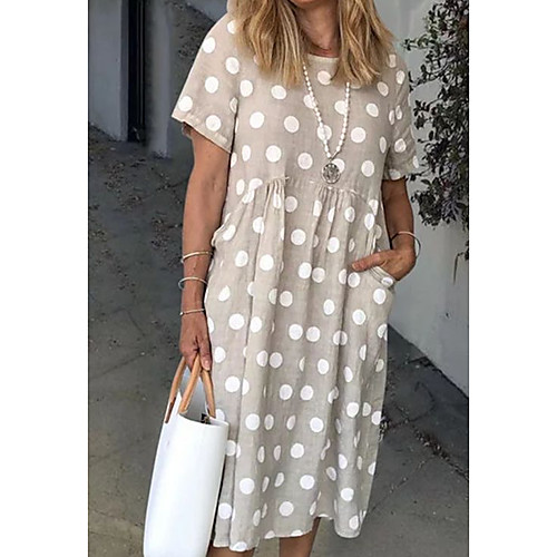 

Women's Maxi Tunic Dress - Short Sleeves Polka Dot Red Gray S M L XL XXL XXXL