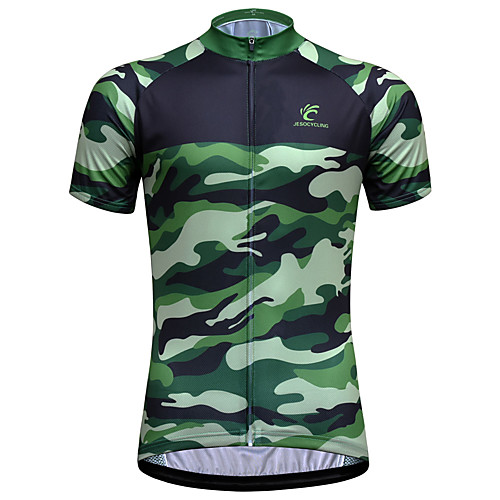 

JESOCYCLING Men's Short Sleeve Cycling Jersey Green Camo / Camouflage Bike Jersey Top Mountain Bike MTB Road Bike Cycling Breathable Quick Dry Ultraviolet Resistant Sports Clothing Apparel / Stretchy