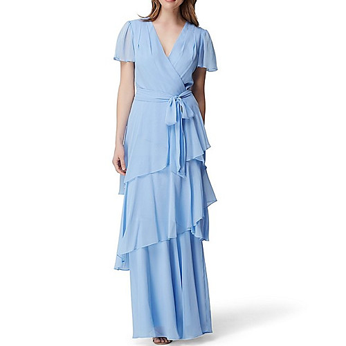 

A-Line Mother of the Bride Dress Elegant V Neck Floor Length Chiffon Short Sleeve with Sash / Ribbon Cascading Ruffles 2021