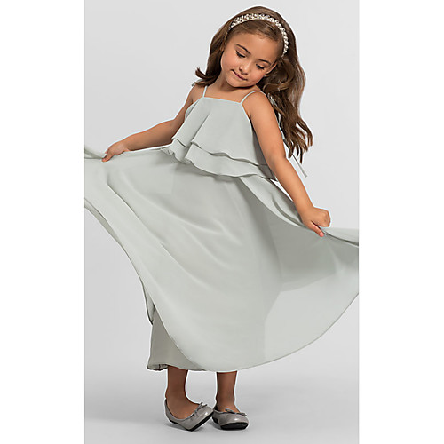 

A-Line Floor Length Party / Wedding Flower Girl Dresses - Chiffon Sleeveless Spaghetti Strap with Tier / Solid