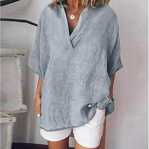

Women's Solid Colored T-shirt Daily Shirt Collar Red / Green / Light gray / Dark Gray
