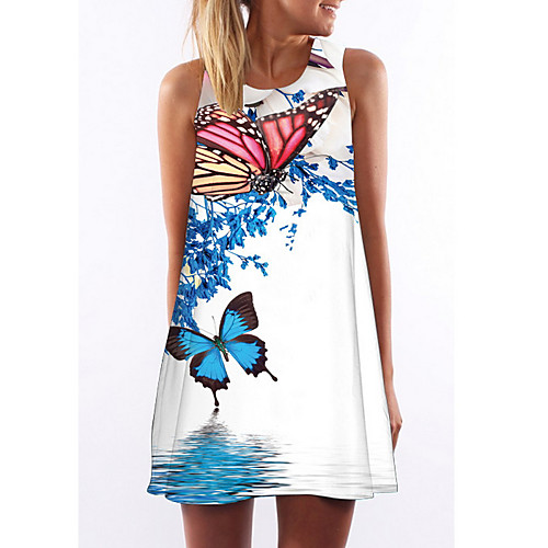 

Women's Shift Dress Short Mini Dress - Sleeveless Print Loose White Black Blue Red Yellow Blushing Pink Green Light Blue S M L XL XXL