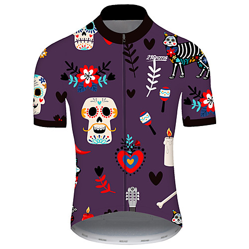 

21Grams Men's Short Sleeve Cycling Jersey Spandex Violet Leaf Skull Floral Botanical Bike Jersey Top Mountain Bike MTB Road Bike Cycling UV Resistant Breathable Quick Dry Sports Clothing Apparel