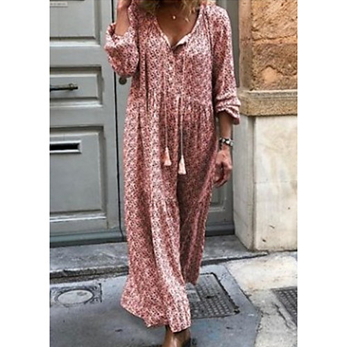 

Women's Shift Dress Maxi long Dress Purple Yellow Gray Green Red Long Sleeve Print Print Spring Summer V Neck Hot Casual Boho vacation dresses Loose 2021 S M L XL XXL 3XL 4XL 5XL / Cotton / Cotton