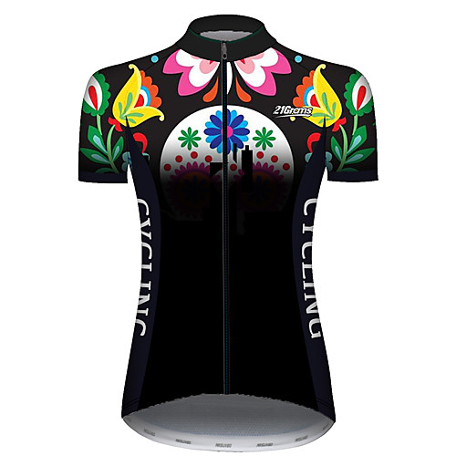 

21Grams Women's Short Sleeve Cycling Jersey Black / Green Butterfly Floral Botanical Bike Jersey Top Mountain Bike MTB Road Bike Cycling UV Resistant Breathable Quick Dry Sports Clothing Apparel