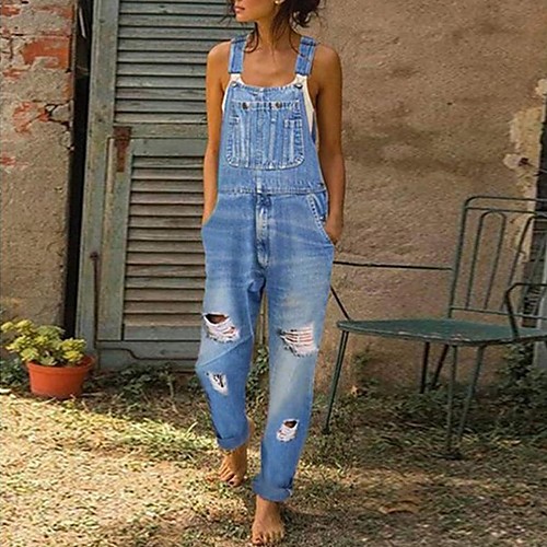 

Women's Blue Jumpsuit Onesie, Geometric S M L