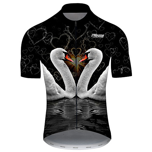 

21Grams Men's Short Sleeve Cycling Jersey Spandex BlackWhite Heart Swan Animal Bike Jersey Top Mountain Bike MTB Road Bike Cycling UV Resistant Quick Dry Breathable Sports Clothing Apparel