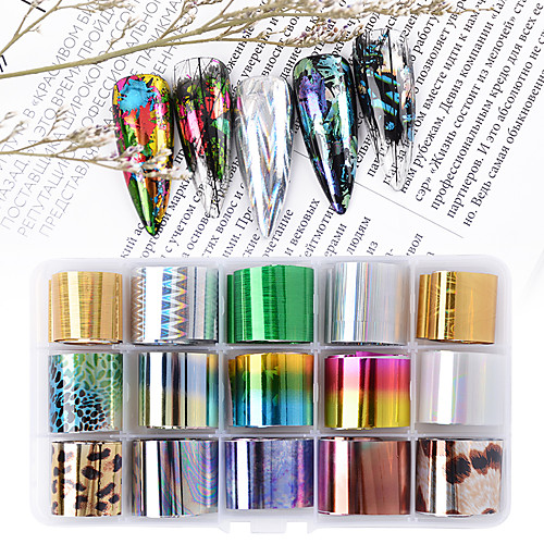 

15 roll/kit Holographic Nail Art Transfer Foil Sticker Starry AB Paper Wraps Adhesive Decals Nails Decoration Accessories