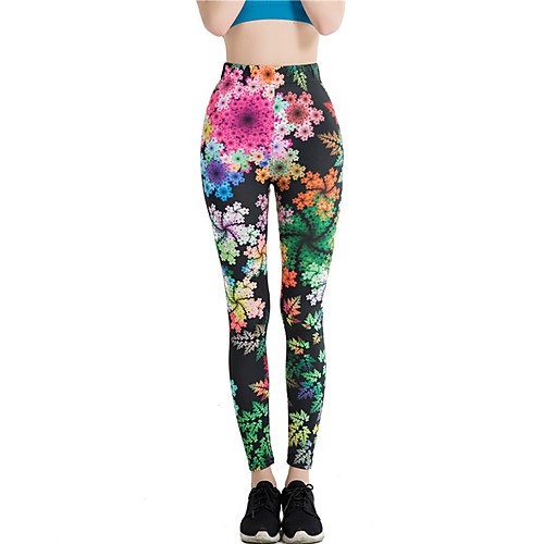 

Women's Sports / Yoga Sporty / Basic Legging - Floral, Print Mid Waist Rainbow One-Size