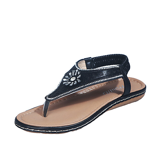 

Women's Sandals Flat Sandal 2020 Spring & Fall / Spring & Summer Flat Heel Open Toe Sexy Sweet Daily Beach PU Black / Gold