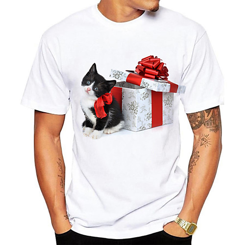 

Men's Plus Size 3D Graphic Cat Print T-shirt Basic Daily Going out Round Neck White / Short Sleeve / Animal