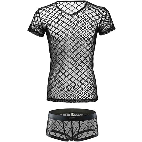 

Men's Mesh Suits Nightwear Solid Colored Black M L XL